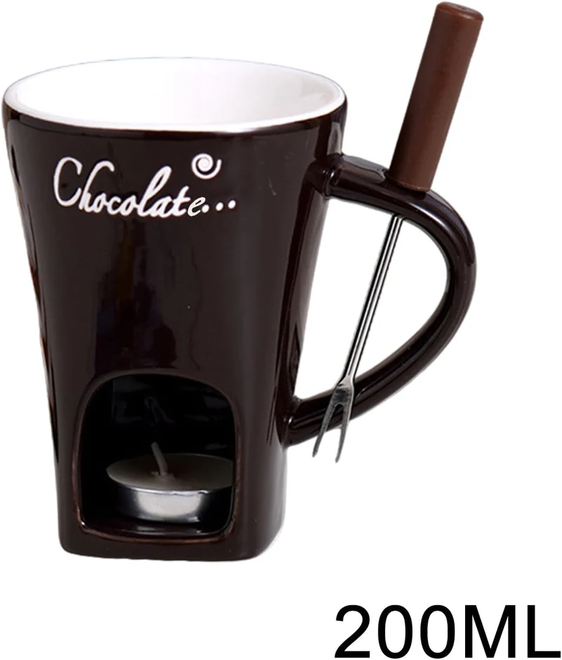 Schokoladen Fondue Becher Sets,Mit Gabel Kerze, Keramische Fondue Kaffee Wärmer Tasse Für Sauce Süss