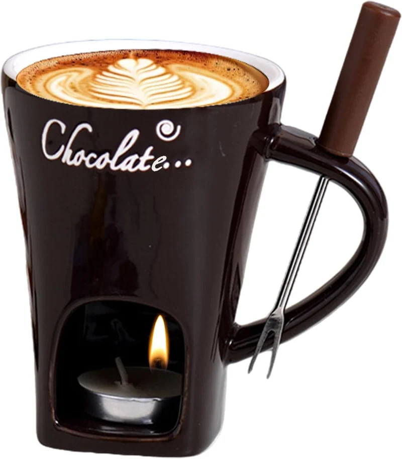 Schokoladen Fondue Becher Sets,Mit Gabel Kerze, Keramische Fondue Kaffee Wärmer Tasse Für Sauce Süss