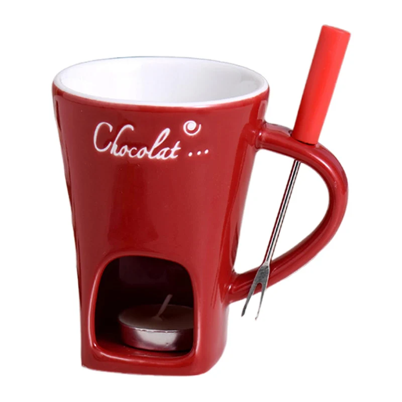 Schokoladen Schmelz Tasse - Keramik Schokoladen Schmelztopf Mit Gabel,Kleine Käse Butter Fondue Tass