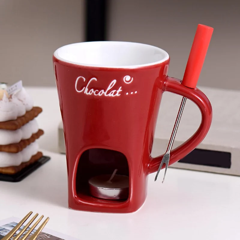 Schokoladen Schmelz Tasse - Keramik Schokoladen Schmelztopf Mit Gabel,Kleine Käse Butter Fondue Tass