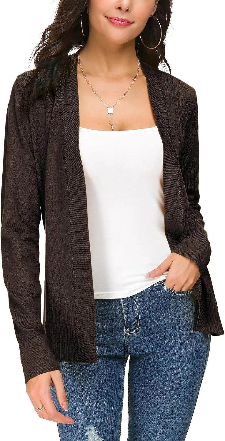 EXCHIC Damen Elegant Langarm Elastisch Strickjacke Cardigan Casual Leicht V-Ausschnitt Gestrickt Bla