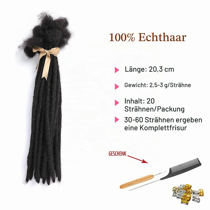 TAOYEMY Dreadlock Extension 8 inch 100% Human Hair Afro Kinky 20 Strands Dreadlock Extensions for Ma