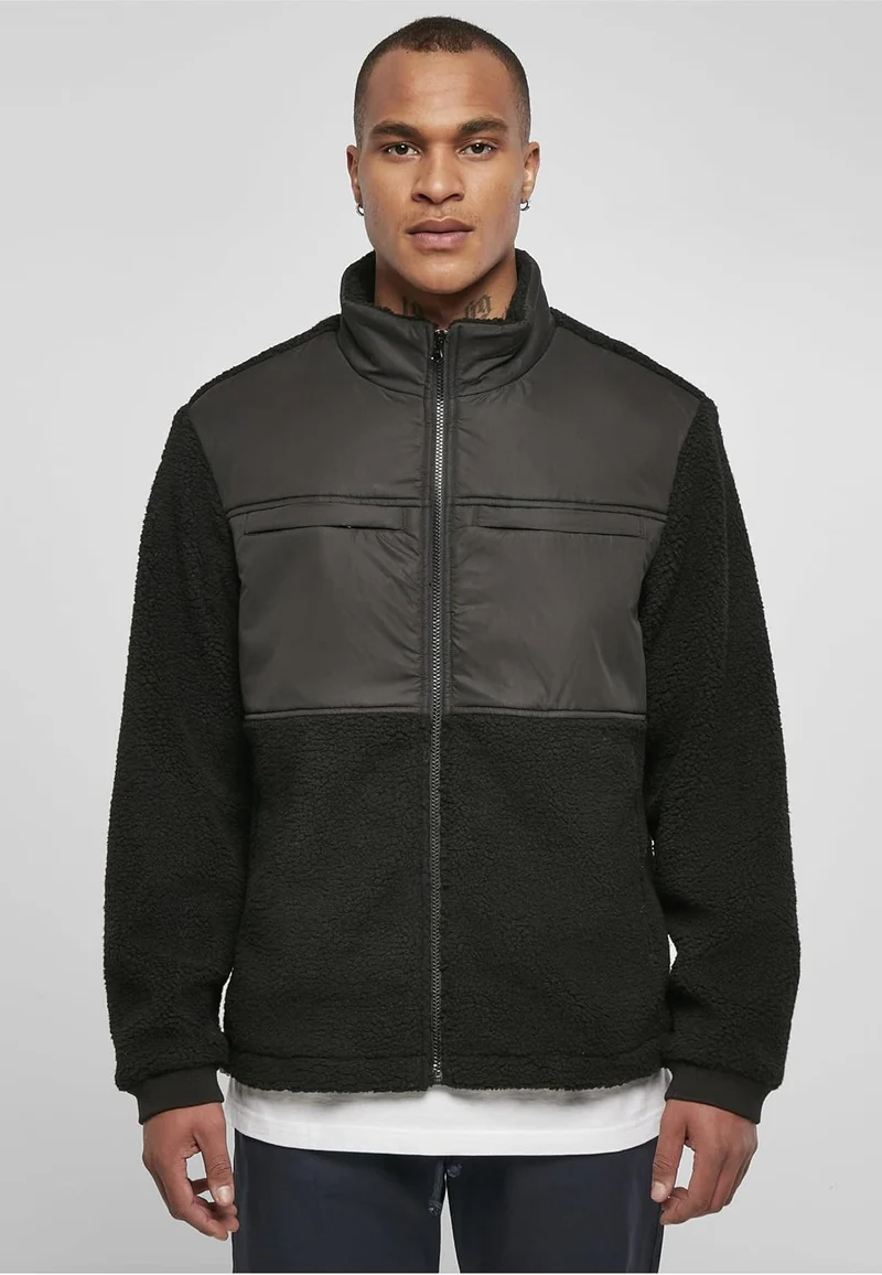 Urban Classics Herren Patched Sherpa Jacket M Schwarz, M Schwarz