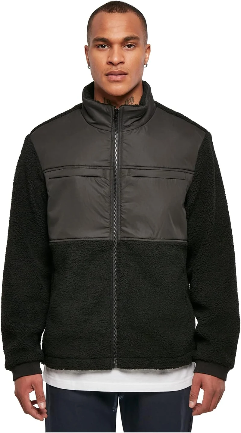 Urban Classics Herren Patched Sherpa Jacket M Schwarz, M Schwarz