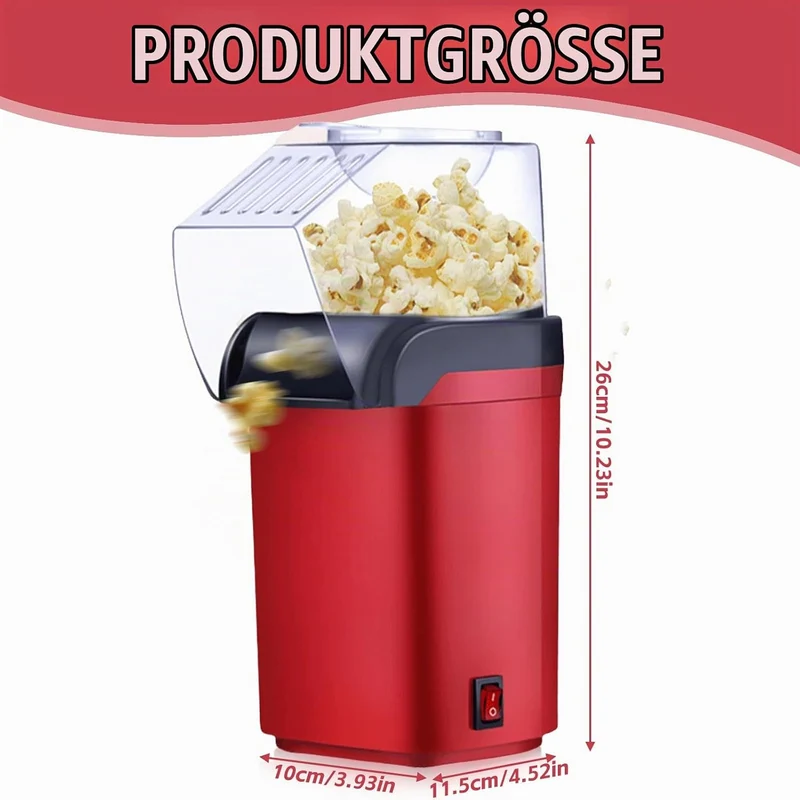 Heissluft Popcornmaschine 1200W, Popcorn Maker ohne Öl Fettfrei BPA frei Schnell in 3 Minuten One To