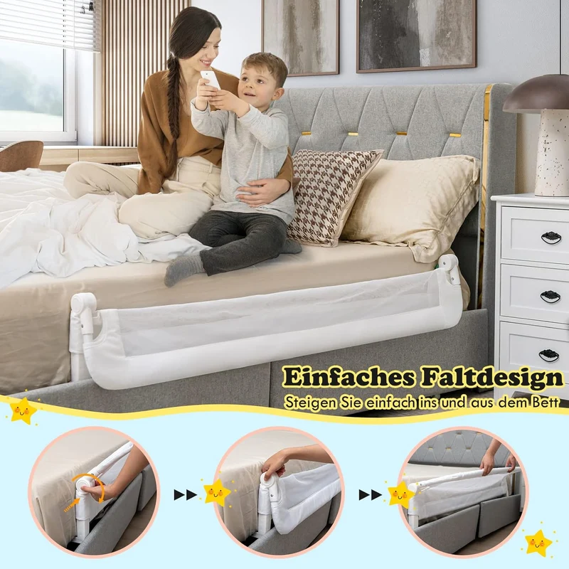 GOPLUS Bettgitter, Klappbarer & Tragbarer Bettschutzgitter für Babys unter 3 Jahren, Babybettgitter