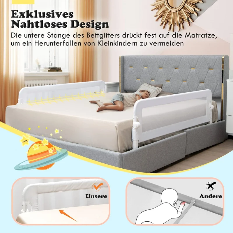 GOPLUS Bettgitter, Klappbarer & Tragbarer Bettschutzgitter für Babys unter 3 Jahren, Babybettgitter