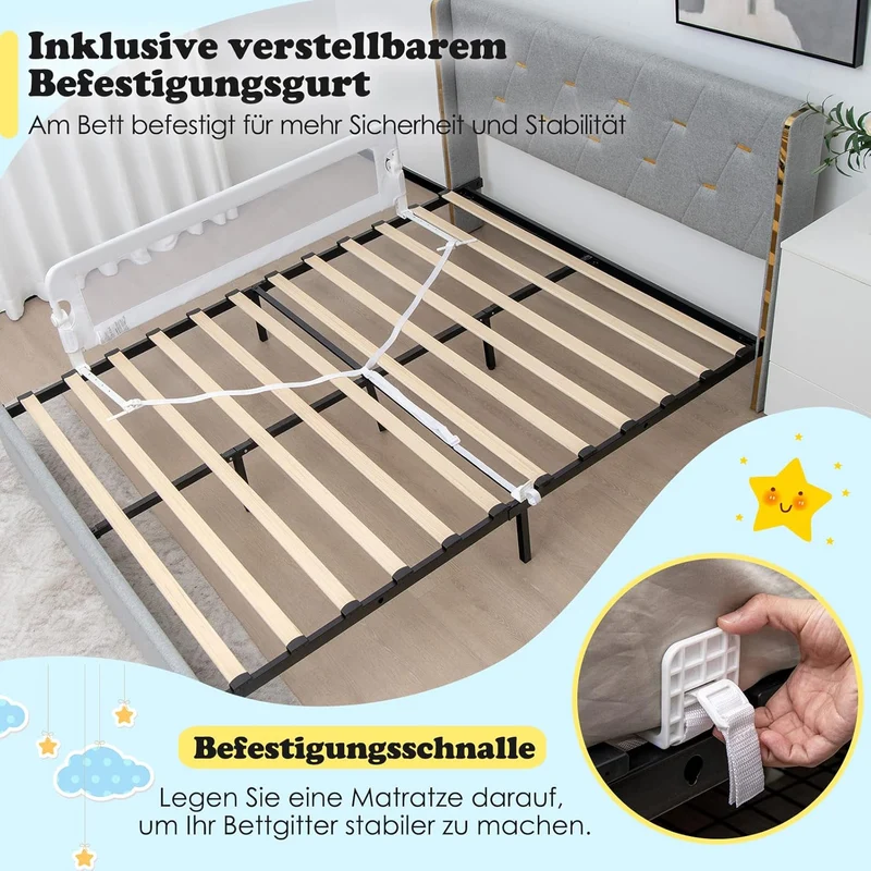 GOPLUS Bettgitter, Klappbarer & Tragbarer Bettschutzgitter für Babys unter 3 Jahren, Babybettgitter